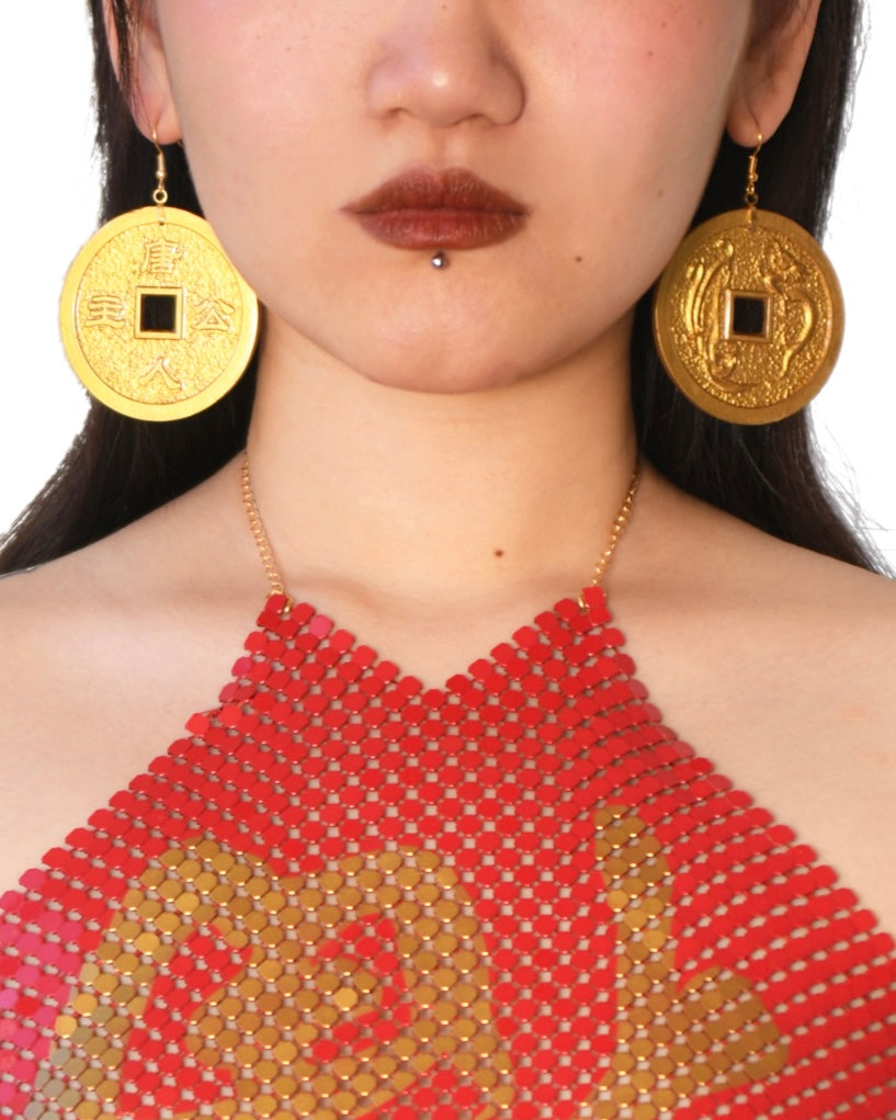 Chinese Princess Gold Coin Earrings