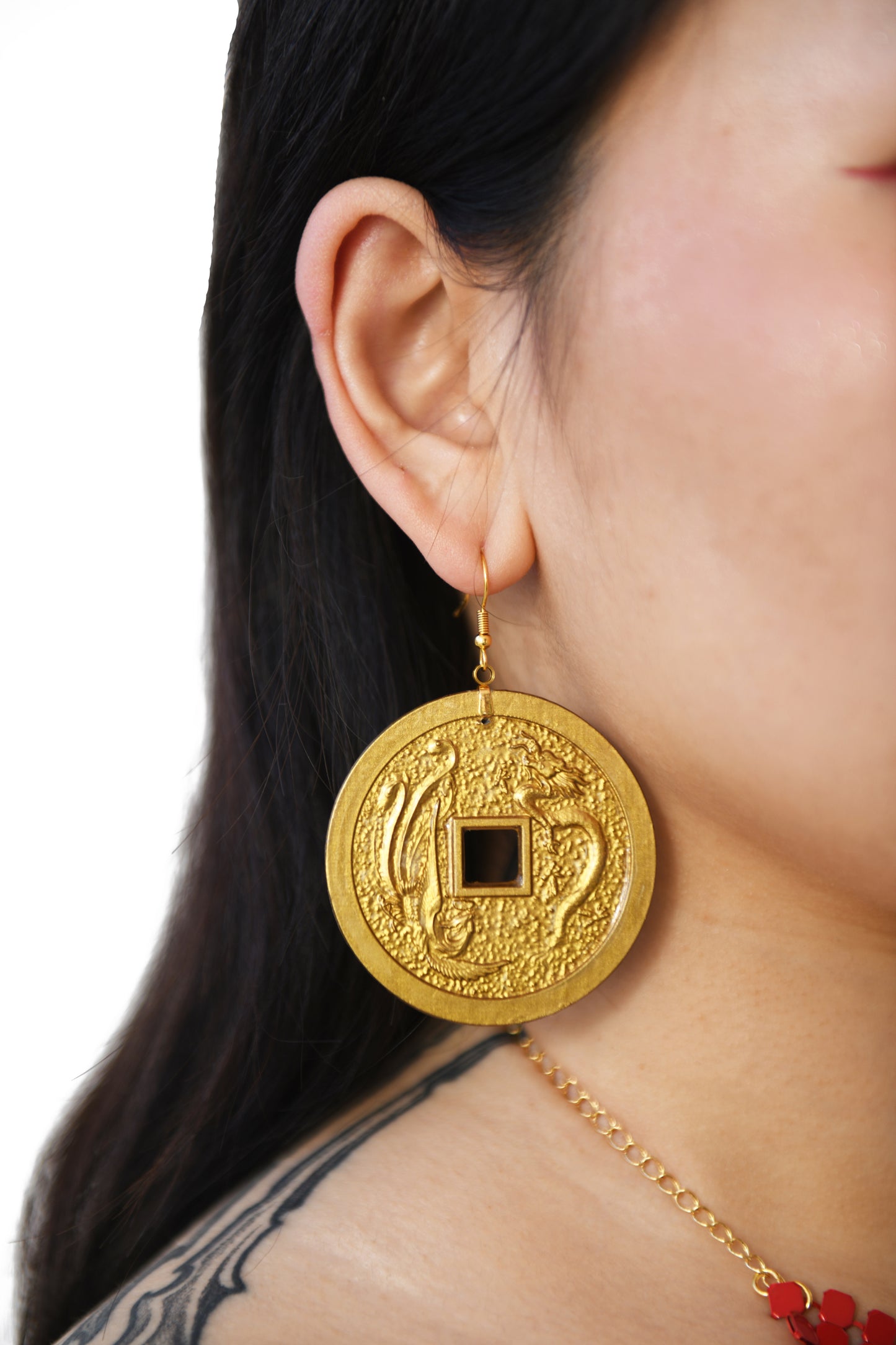 Chinese Princess Gold Coin Earrings