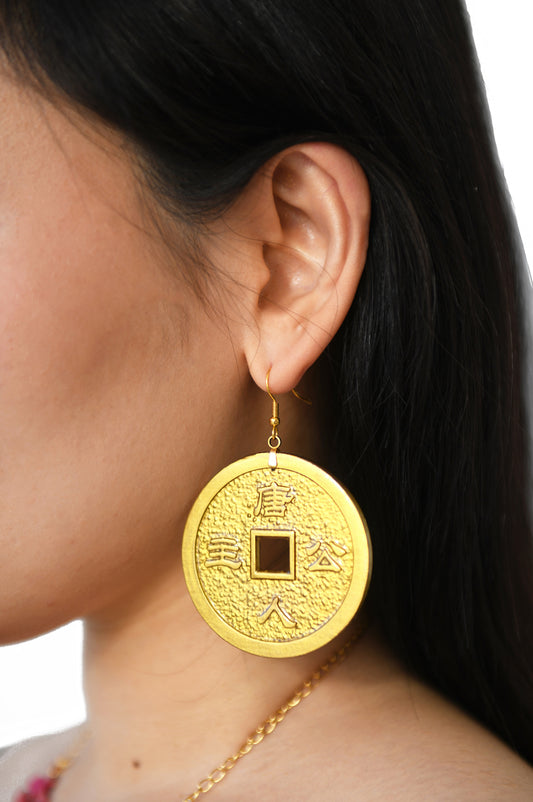 Chinese Princess Gold Coin Earrings